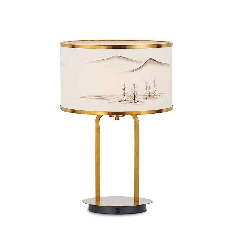 现代简约新中式古风山水画纸罩设计师客厅卧室金属创意LED台灯