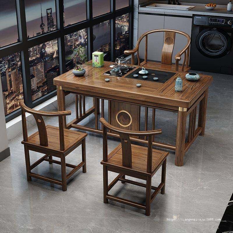 新中式实木茶桌桌椅组合办公室家用阳台一体桌一整套功夫泡茶茶几