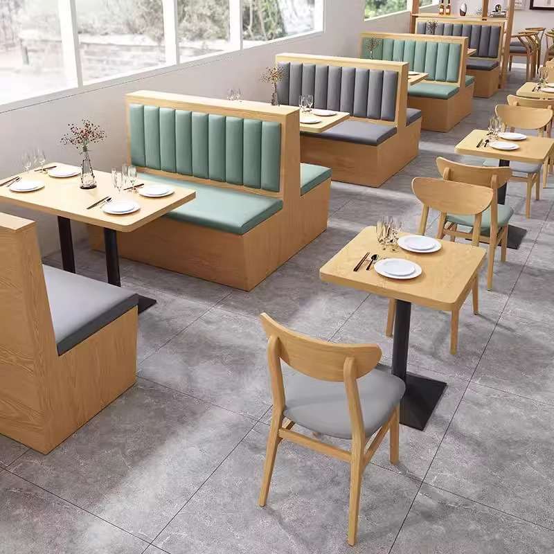 餐饮卡座沙发茶餐厅面馆小吃快餐奶茶汉堡店板式靠墙沙发桌椅组合