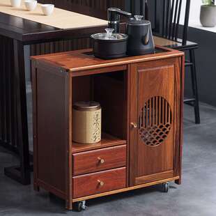 移动小茶台茶桌边柜侧柜茶车实木家用泡茶吧几烧水壶一体煮茶水柜