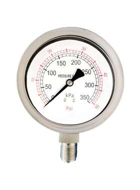 不锈钢水压表全钢304径向立装沙缸压力表砂缸设备用YBF100 350kPa