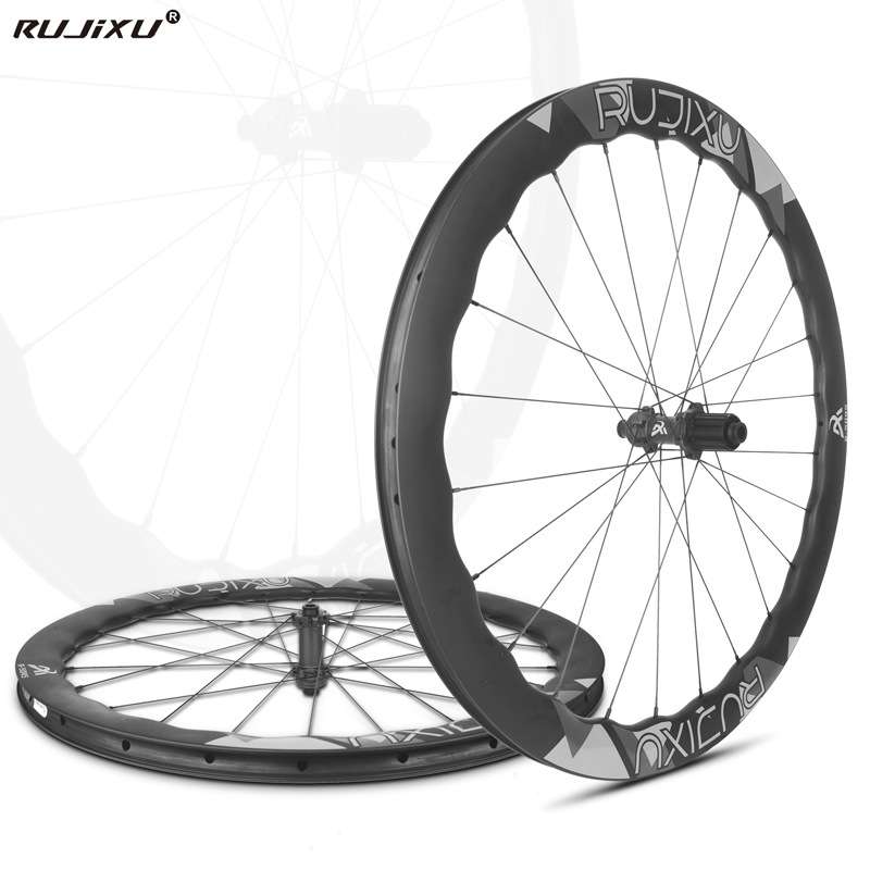 RUJIXU5045mm波浪圈700C公路自行车碳纤维轮组中锁碟刹破风轮组