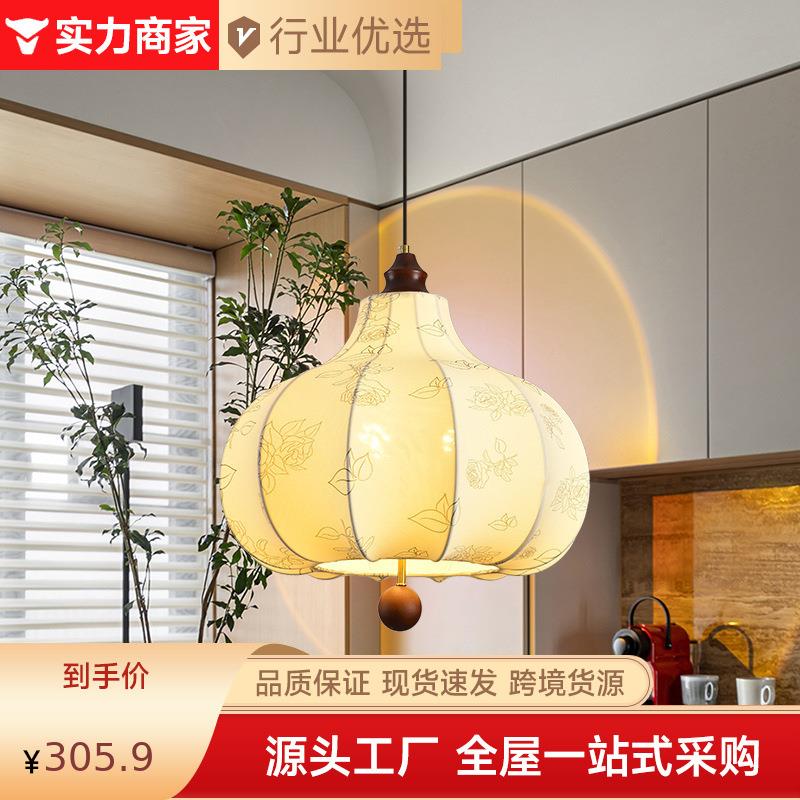复古风法式卧室布艺吊灯花纹中古餐厅吧台南洋实木浪漫房间主灯具