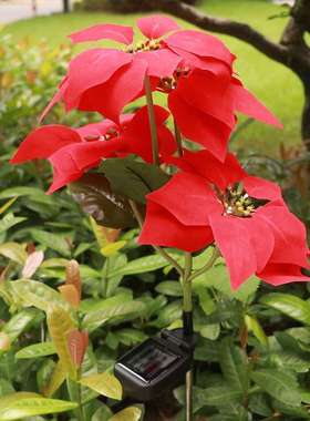 太阳能4led红色圣诞花地插太阳能仿真花灯LED花园灯庭院装饰灯