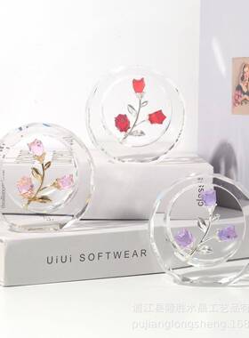 简约现代风格中式复古桌面客厅水晶花蕾摆件金色玫瑰花苞大红紫色