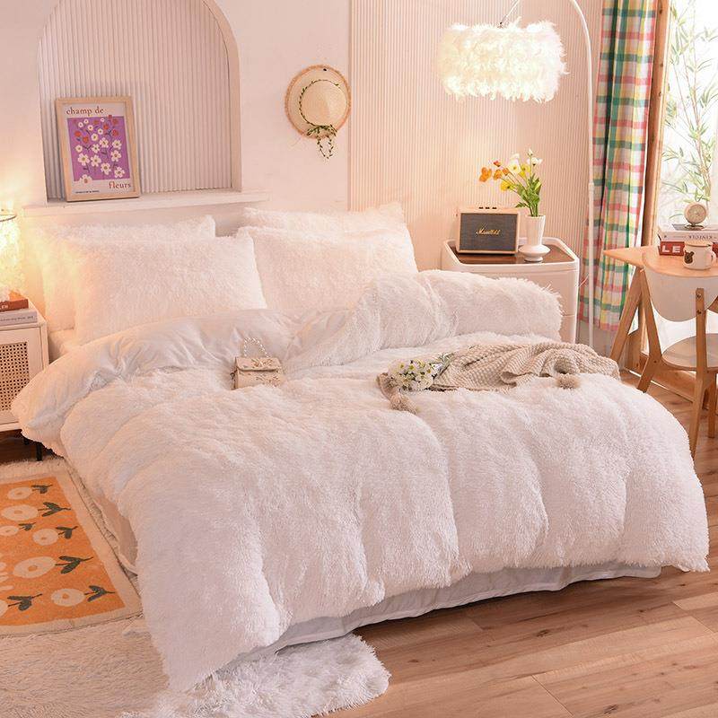 保暖纯色水貂绒四件套加厚水晶绒冬季床品加绒保暖床上用品一件代