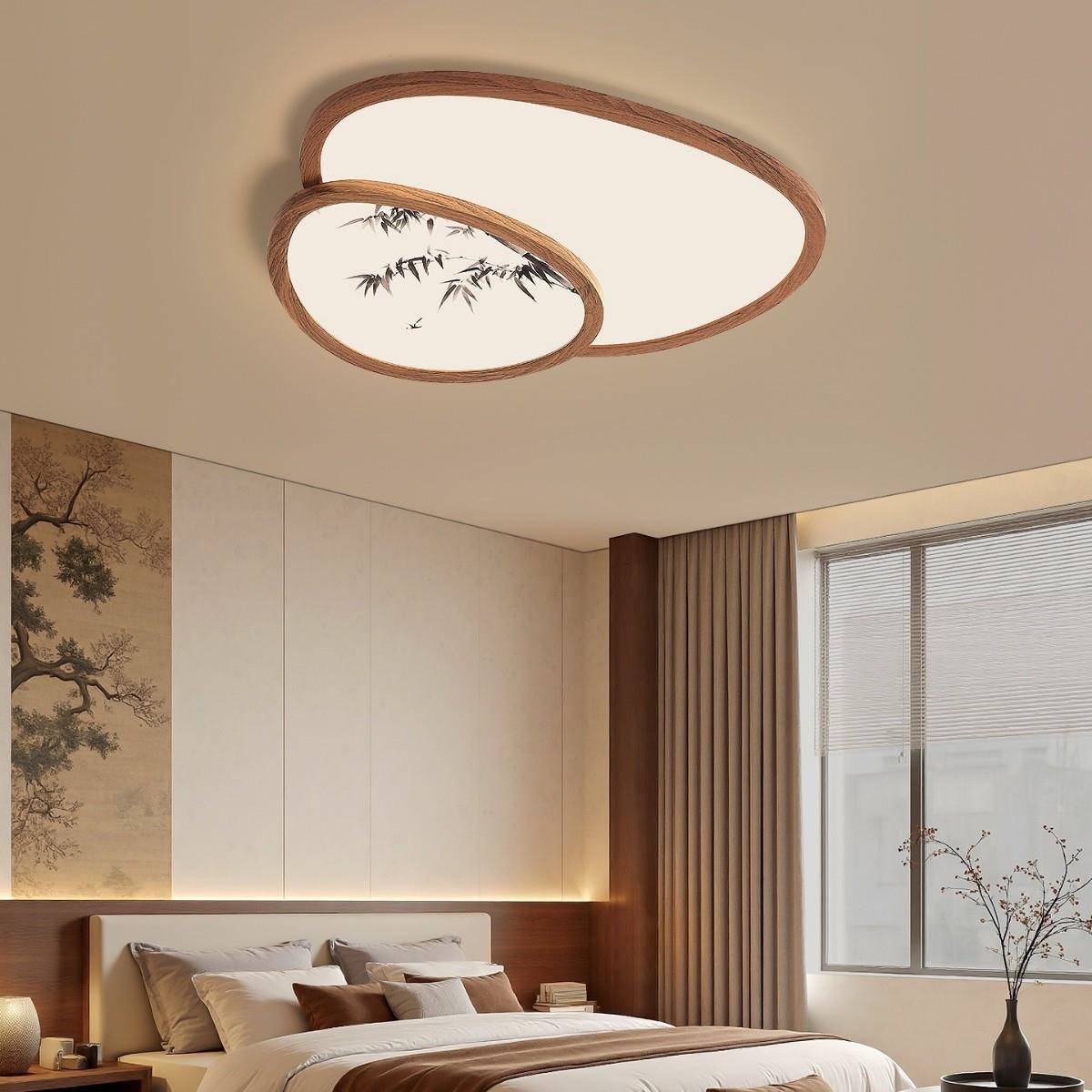 中古风客厅吸顶灯鹅卵石吸顶灯新中式宋代美学水墨印花超薄吸顶灯