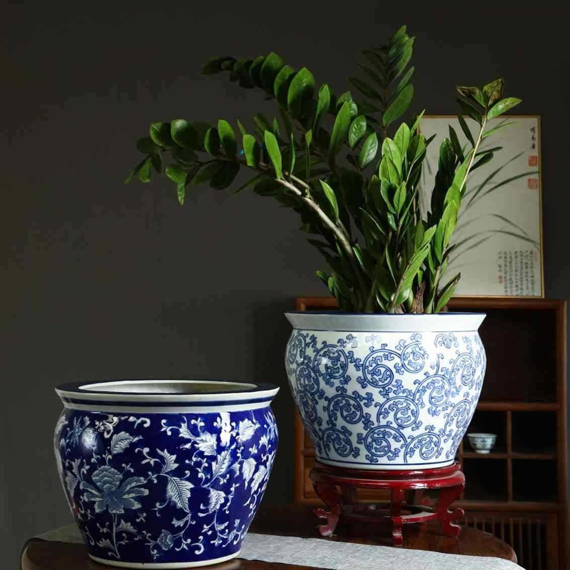 加厚陶瓷古典青花瓷花盆多肉有孔兰花盆客厅绿植花卉盆栽陶瓷鱼缸