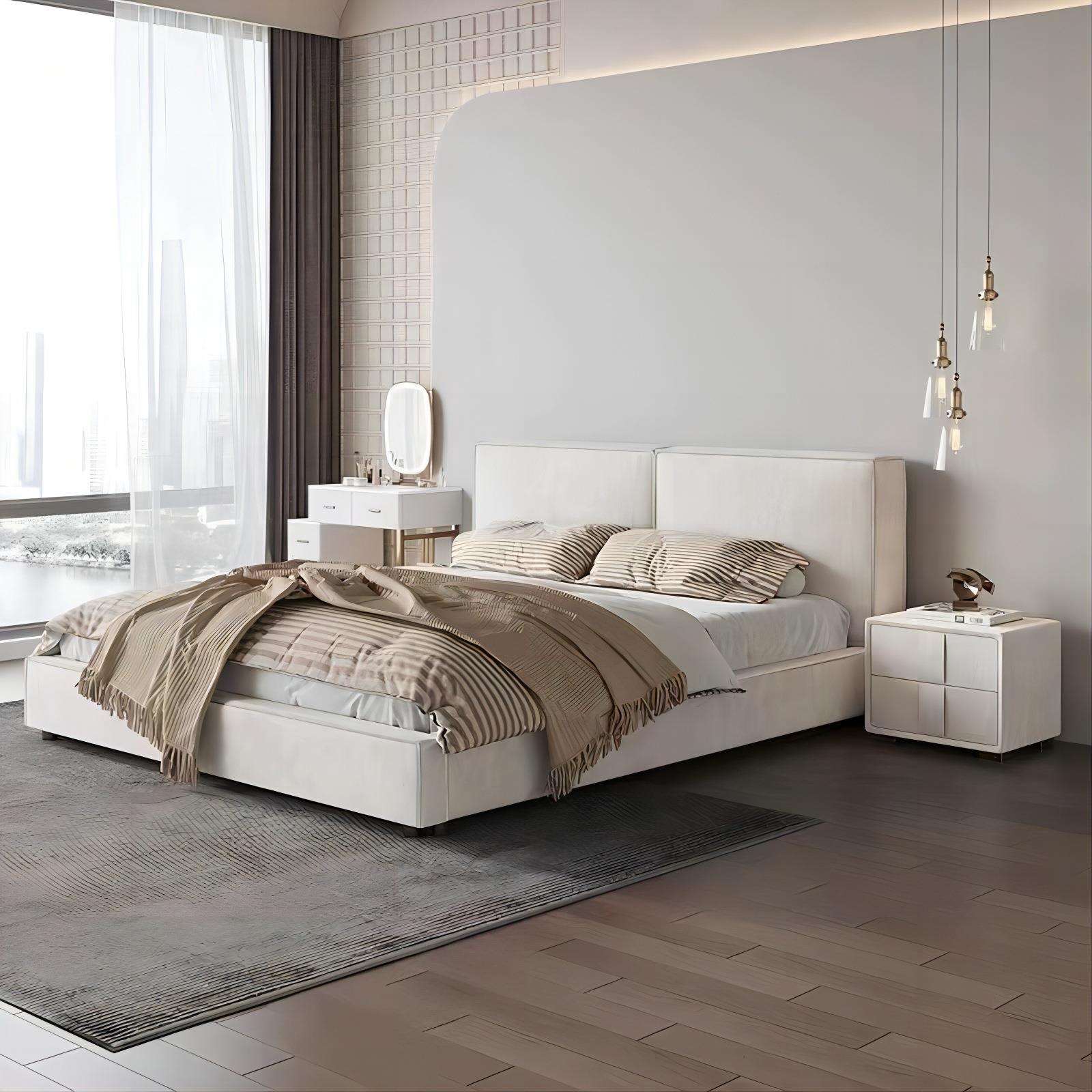 豆腐块baxter床双人床科技布大床轻奢主卧现代简约小户型奶油风床