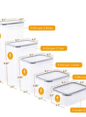 30件套长方形密封谷物塑料密封保鲜盒透明食品收纳防尘PP储物罐