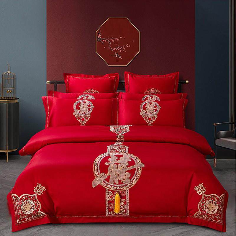 新款80S长绒棉刺绣婚庆套件系列--花嫁喜事 双人床四件套