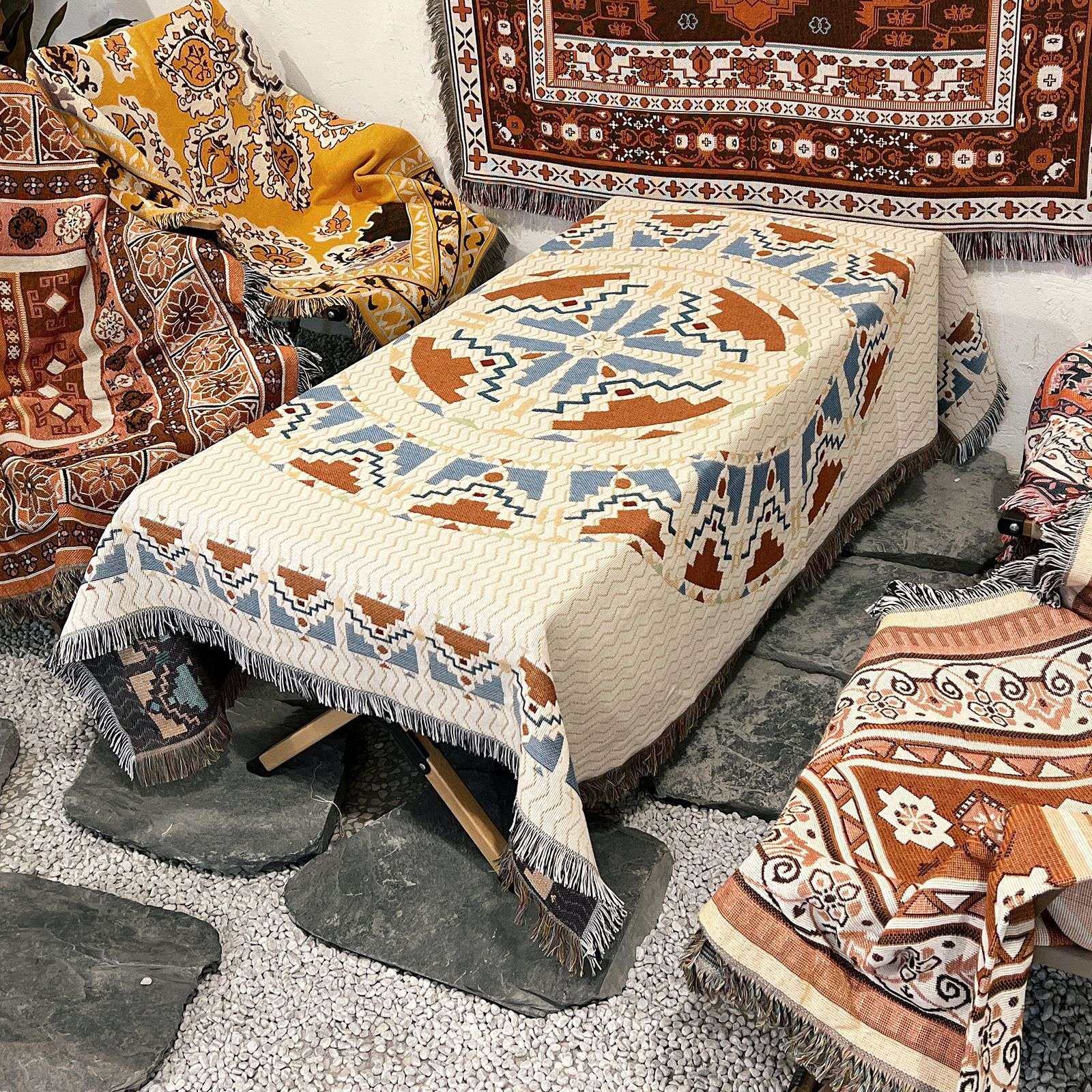 流苏毯印第安毯子线毯露营毯野餐垫户外露营盖毯沙发毯波西米亚毯