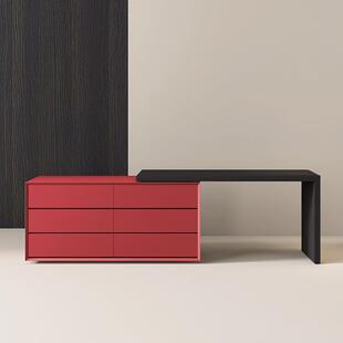 意式极简梳妆台书桌斗柜一体现代伸缩卧室电视柜实木电脑桌收纳柜