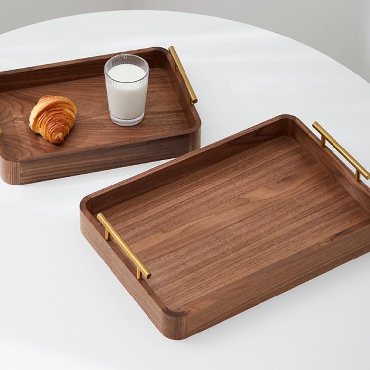 跨境牛奶早餐盘实木高档精致长方形托盘茶几茶水黑胡桃木水果托盘