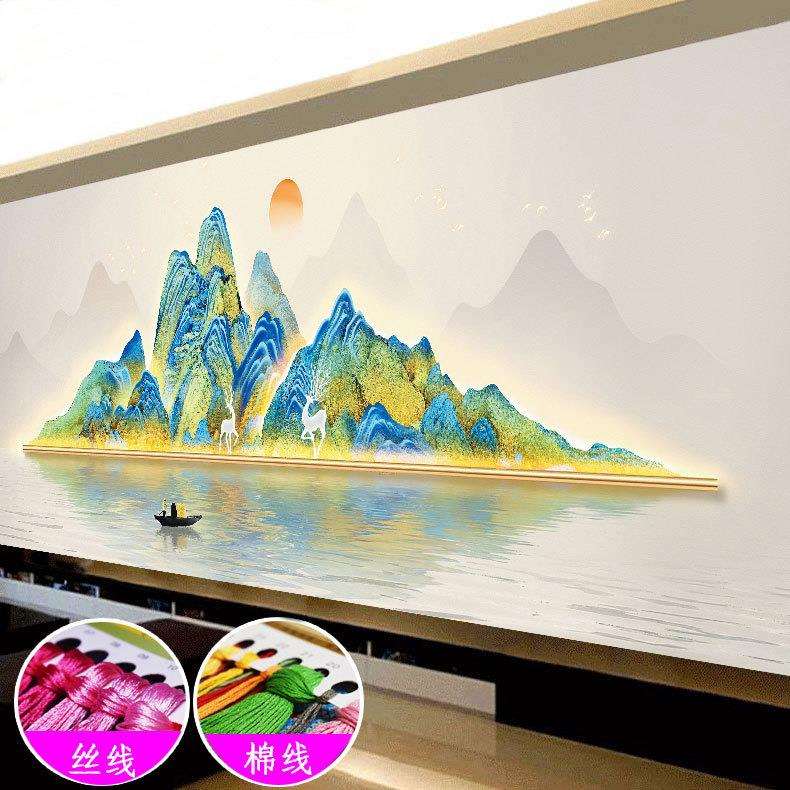蒙娜丽莎十字绣2023新款千里江山福鹿靠山图客厅手工自己线绣大幅