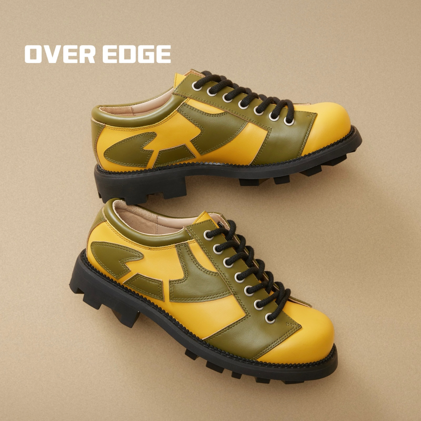 OVER EDGE-探险系列-黄绿色登山德比男女撞色休闲运动皮鞋