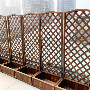 防腐木花箱d栅栏户外庭院装 饰阳台实木种植箱花园爬藤架碳化木花