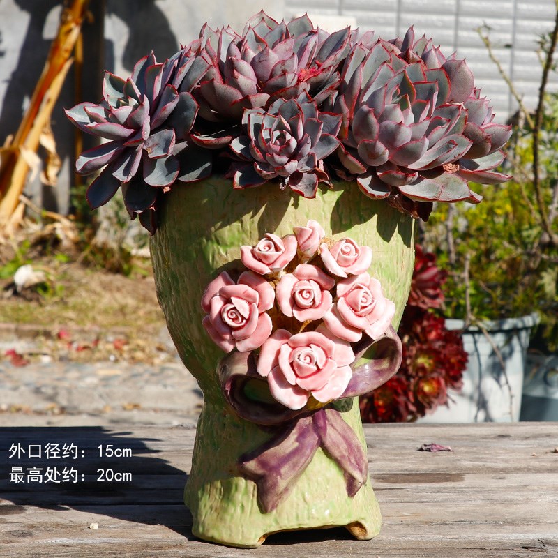 手工手捏花c盆 陶瓷多肉花盆 老桩盆拼盘群生盆肉肉盆精美手捧花