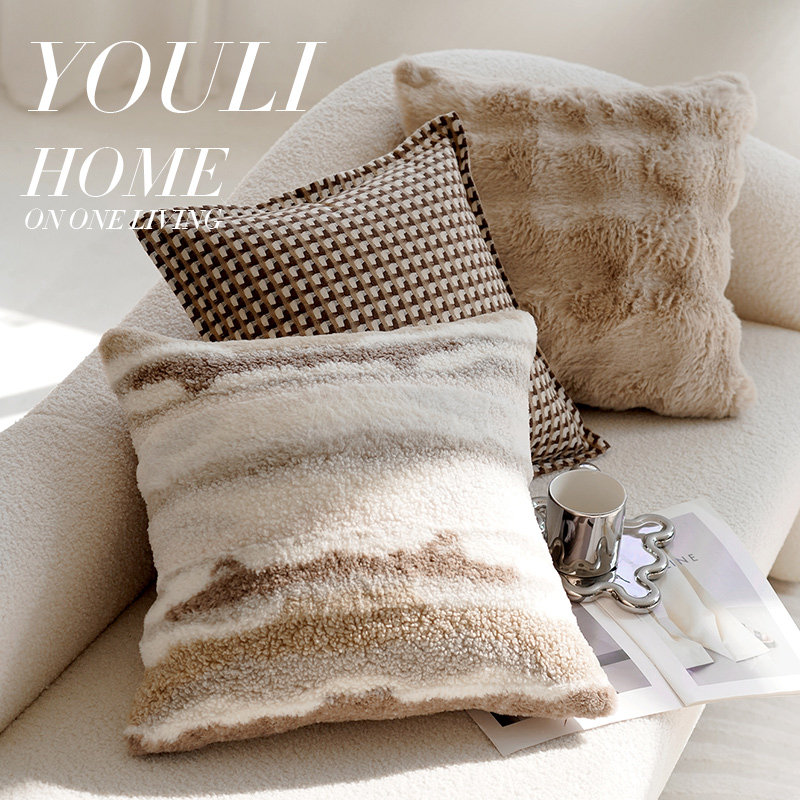 法式咖色棕色f高级抱枕套侘寂风靠枕现代简约客厅沙发床飘窗靠垫