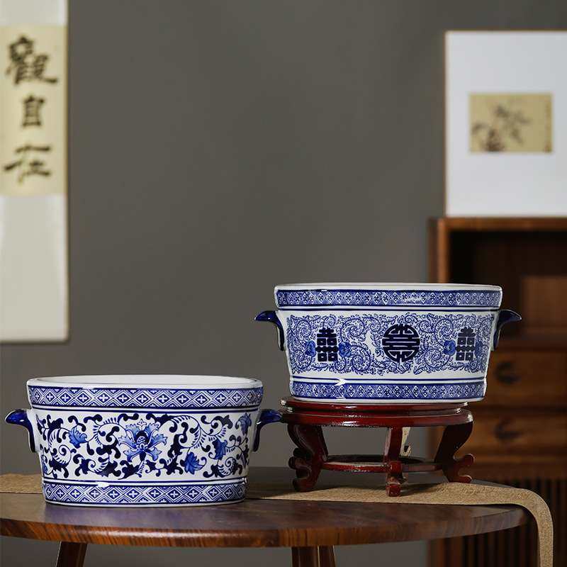 新中式陶瓷花瓶花盆双耳喜字花盆青花瓷盆落地盆景花卉绿植兰花盆,鲜花速递/花卉仿真/绿植园艺,割草机/草坪机,淘宝优惠券,粉丝福利购,淘宝优惠卷