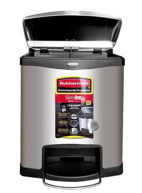 Rubbermaid乐柏美前踏式不锈钢踏板式垃圾桶30L黑色 1901985