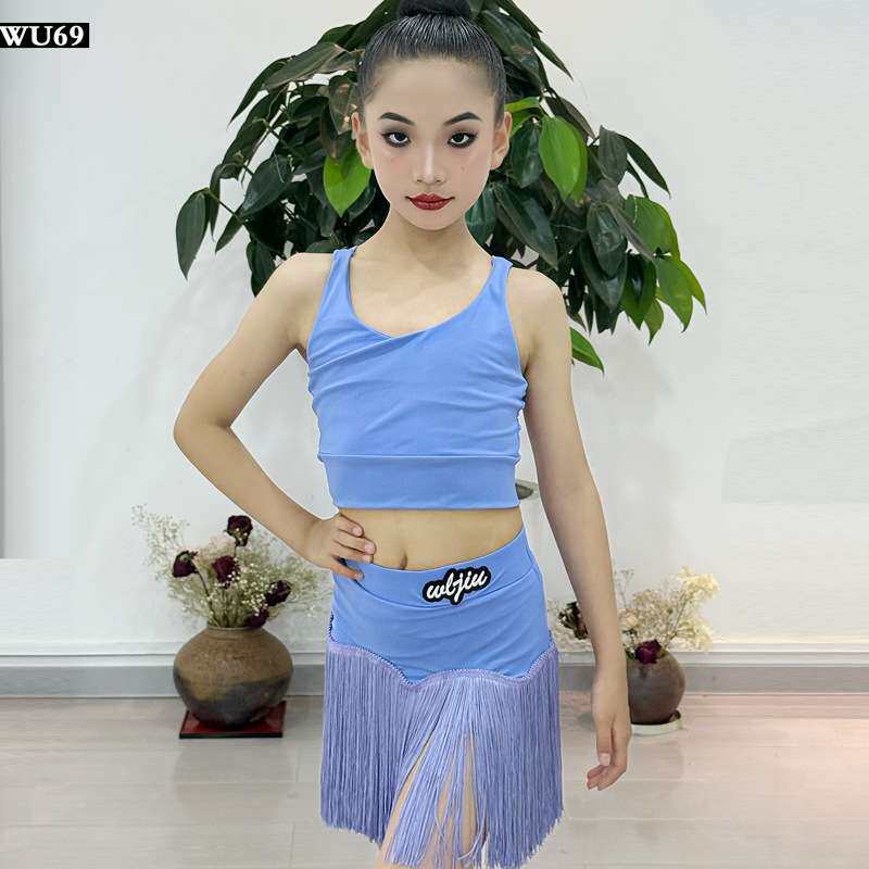 W69拉丁舞服女儿童新款专业练功服分体舞蹈裙少儿拉丁舞训练服夏