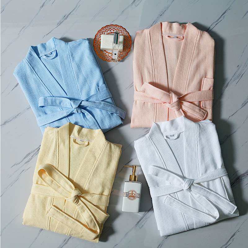 华夫格五星级酒店浴袍 男女纯色睡袍 加厚纯棉浴袍厂家