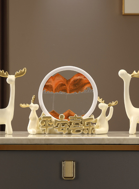 一家四口创意摆件流沙画轻奢高档客厅展示柜电视柜装W饰品新居礼