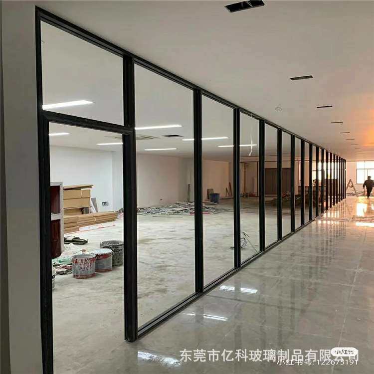 12MM钢化玻璃隔断墙玻璃屏风厂房办公隔断铝合金玻璃隔断高端大气