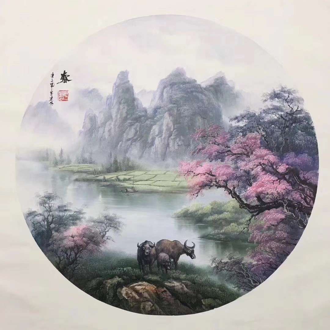 手绘风景画春夏秋冬 厂家直销客厅新中式油画纯手绘