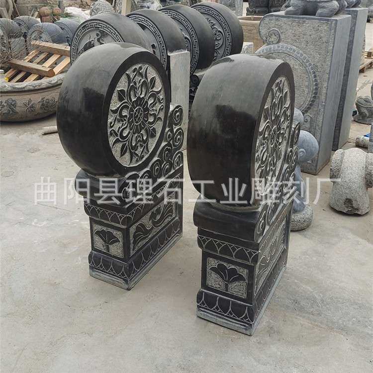石雕门墩大理石仿古青石抱鼓石庭院门口石鼓一对家居装饰摆件