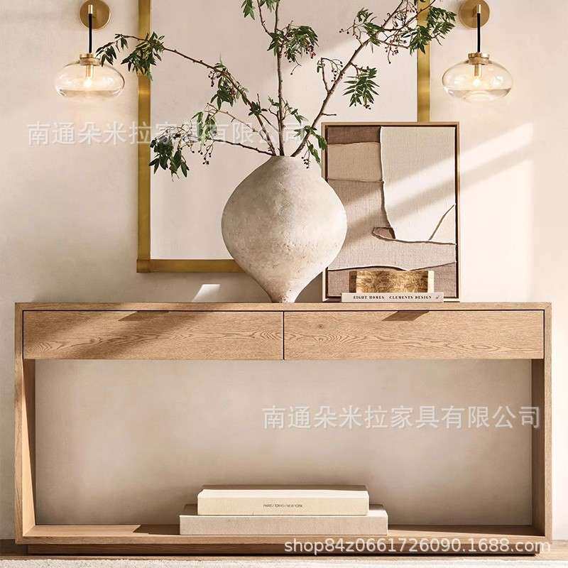RH美式乡村实木玄关桌法式复古条几柜入户玄关走廊简约装饰门厅桌