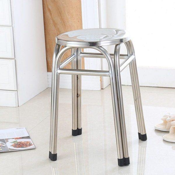不锈钢凳子圆凳加厚加固圆凳家用餐凳客厅坐凳工厂金属加横杠凳子