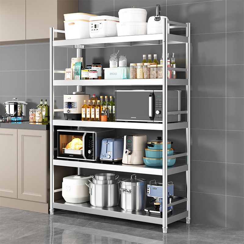 不锈钢厨房置物j架落地多层家用货架微波炉收纳架橱柜多功能储物
