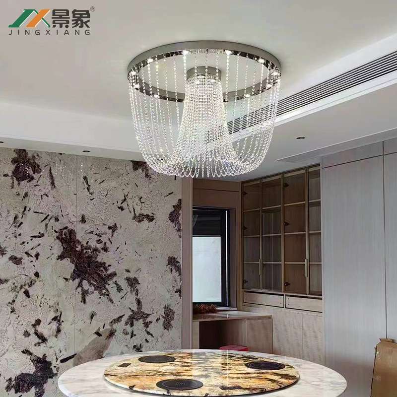 不锈钢客厅水晶灯圆餐厅吊灯长形大户型后现代简约进口埃及Asfour
