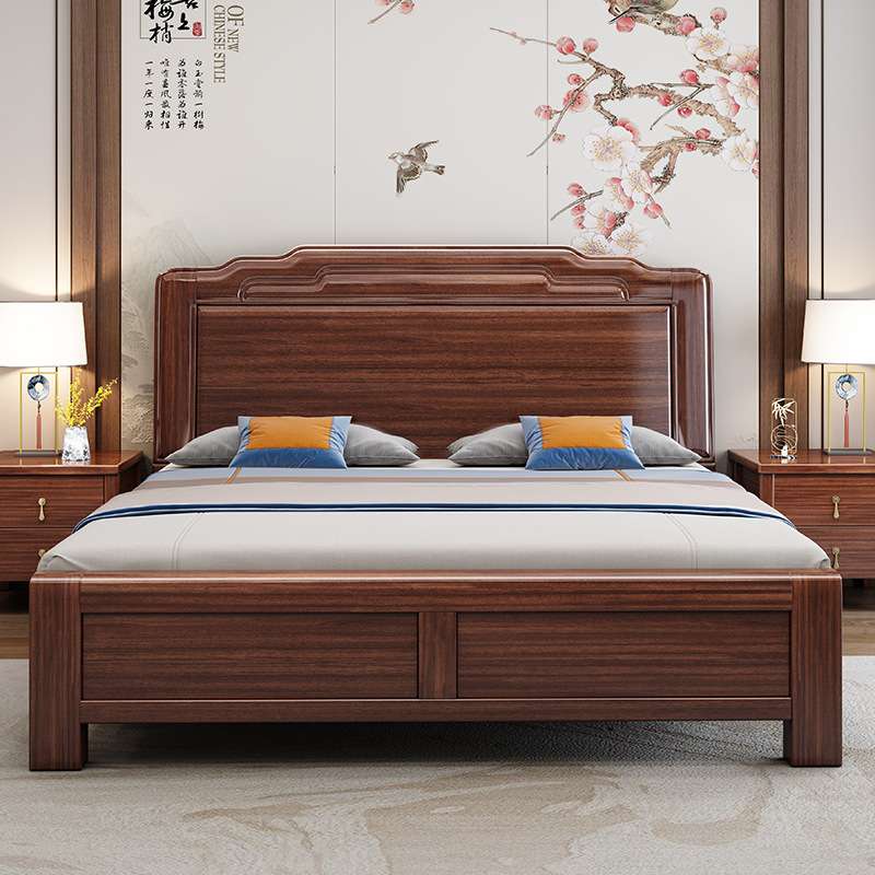 中式实木大床婚床家用主卧1.8m高箱储物大床现代简约乌金木双人床