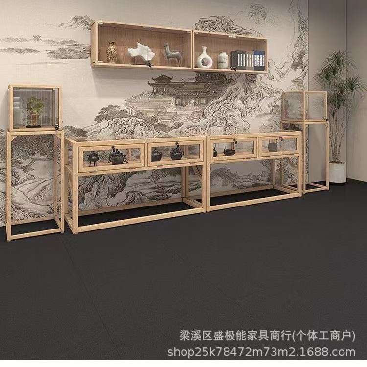 SJN中式实木珠宝展示柜首饰柜台玉器陈列柜文玩壁柜货架中岛展柜