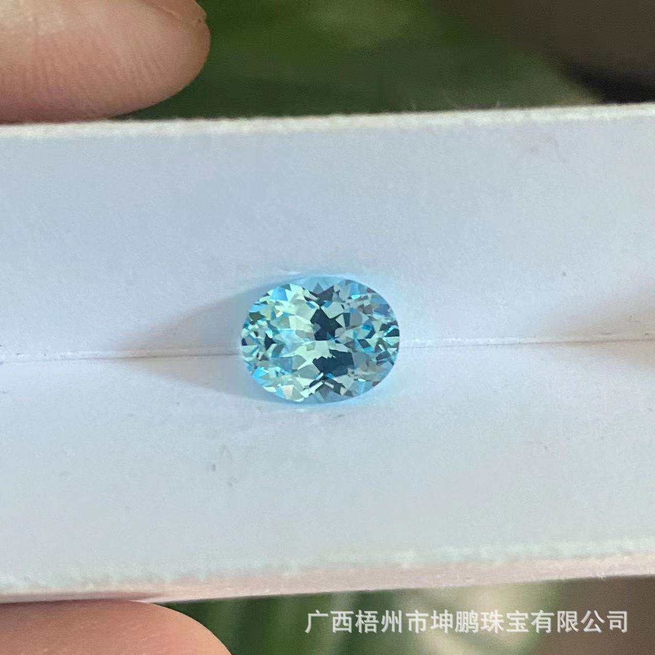 源头工厂海蓝宝椭圆形实验室培育蓝宝石浅蓝仿圣玛利亚裸石GRC证