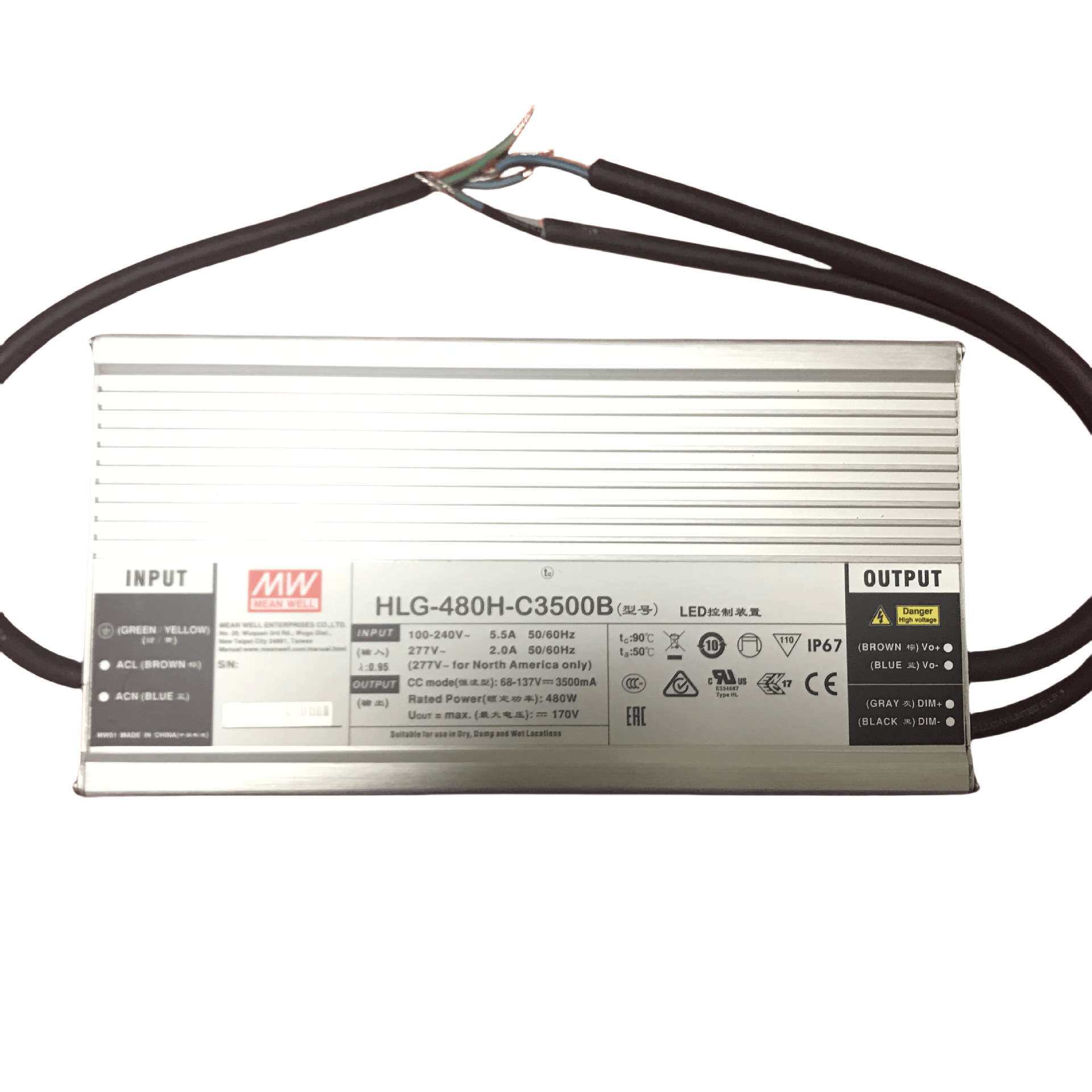 明纬电源 HLG-480H-C3500B 480W恒流型LED深井灯驱动器