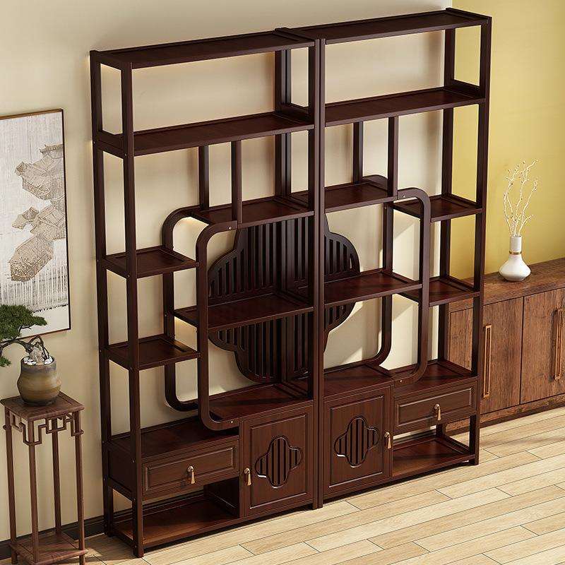 新中式博古架实木中式茶室装饰品置物架多宝阁摆件现代简约展示柜