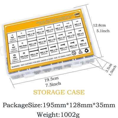 跨境1200pcs黑色圆柱头内六角螺丝套装 杯头螺钉螺母平垫螺丝盒装