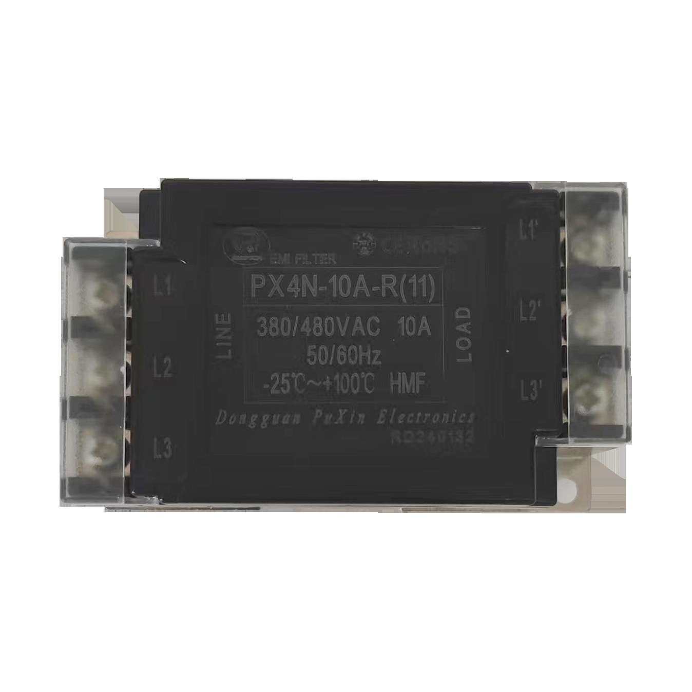 普鑫三线三线高性能电源滤波器导轨固定塑胶壳安装方便PX4N-10A-R