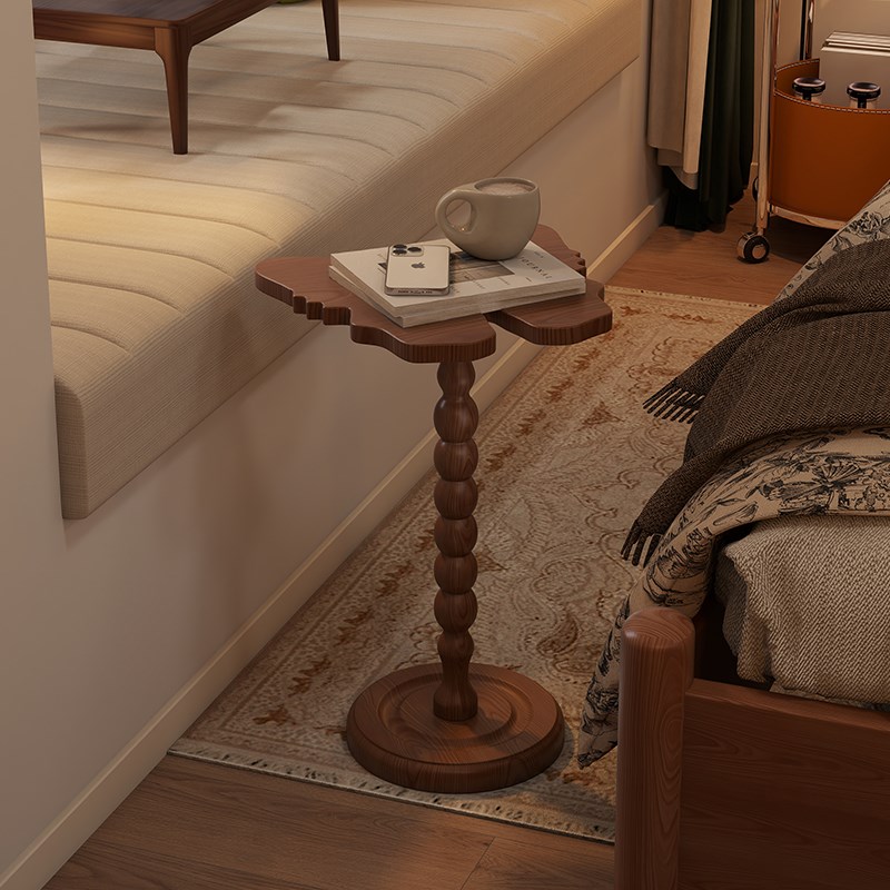 复古实木a边几阳台休闲角几创意小茶几中古卧室床边窄几床头柜替