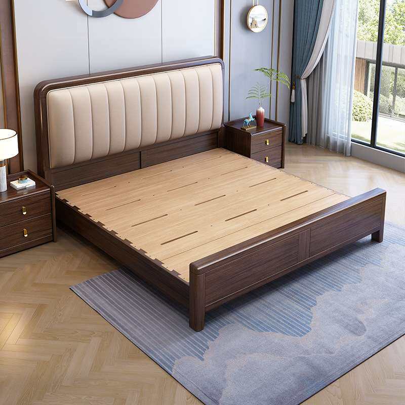 紫金檀木色实木床全实木现货榫卯加厚主卧现代简约高端双人床储物