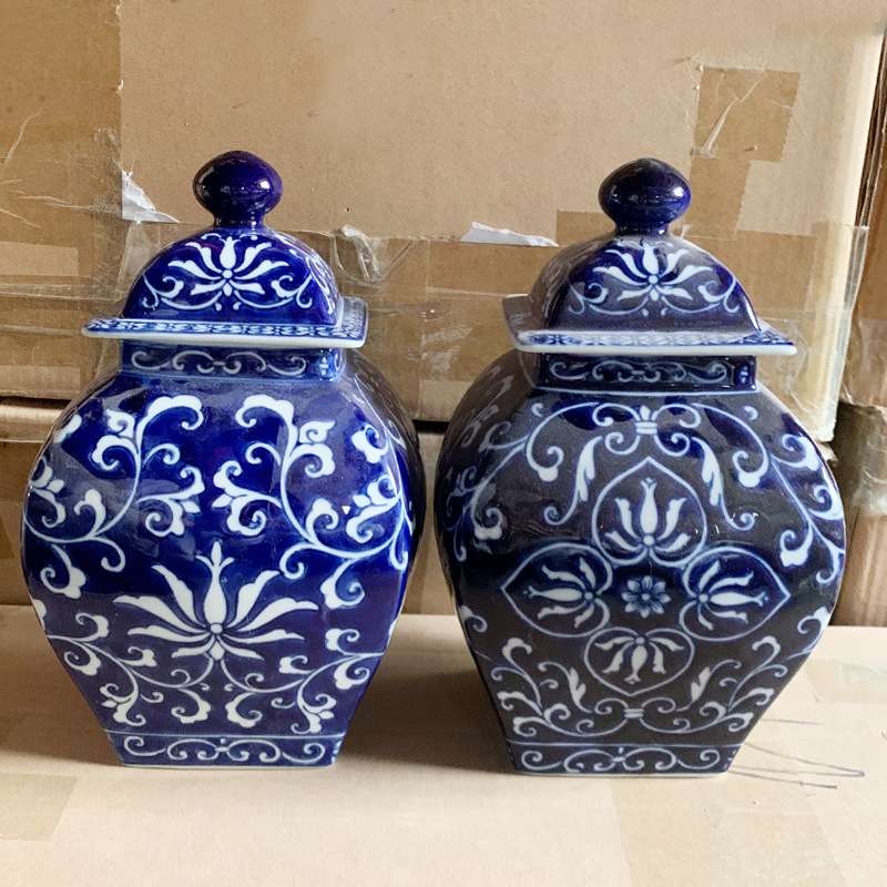 青花瓷罐子带盖家居客厅中式仿古花瓶插花玄关装饰陶瓷摆件储物罐