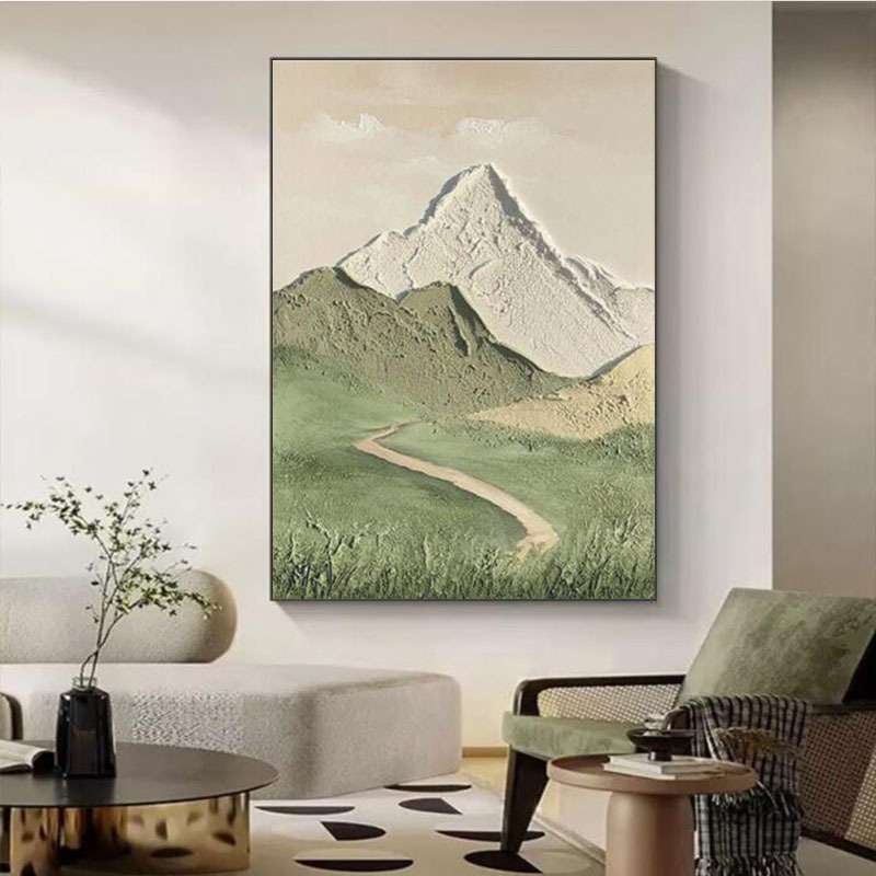 手绘油画山水风景画客厅餐厅装饰画抽象背有靠山立体肌理风景壁画
