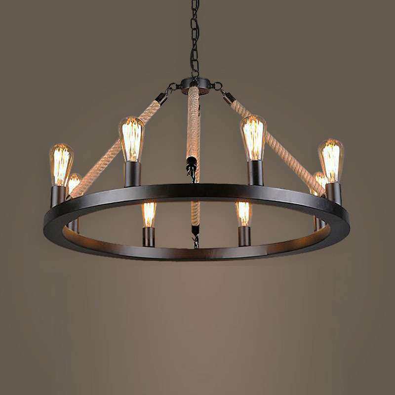 跨境热销复古LOFT工业风吊灯咖啡厅餐厅吧台服饰店创意麻绳吊灯