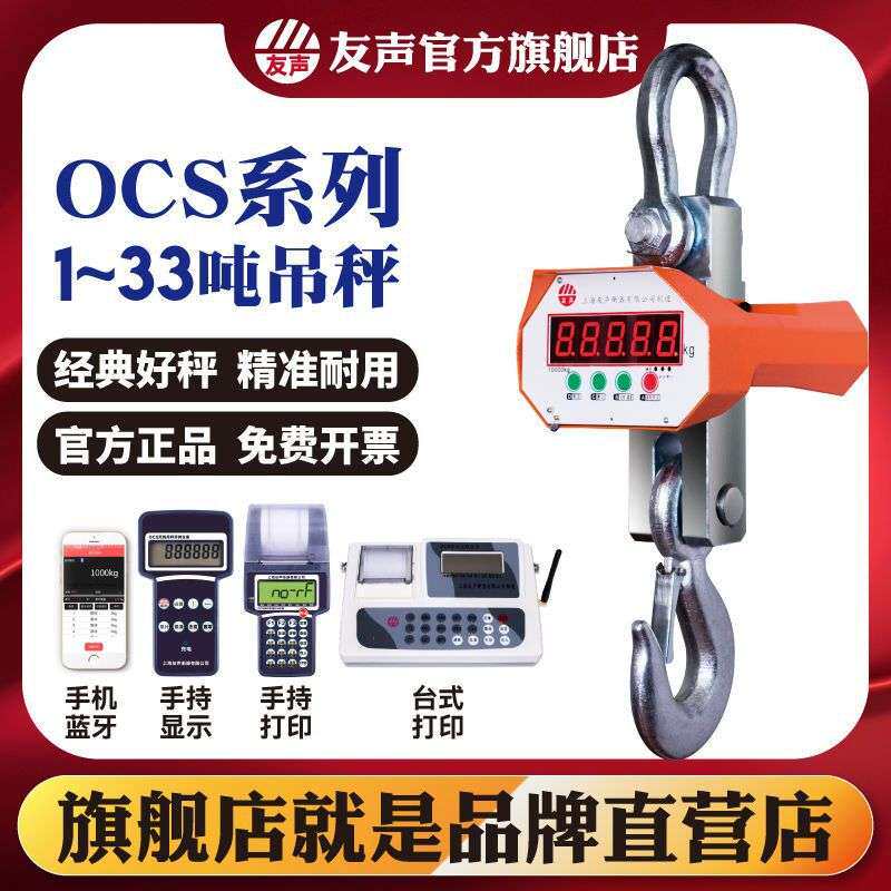 上海友声电子吊秤1-3T5T10吨挂钩称行吊车磅无线电子吊钩吊秤3吨
