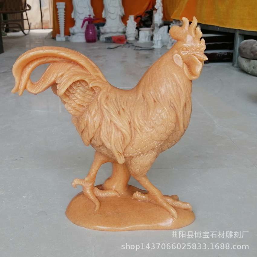 石雕鸡 晚霞红石雕公鸡吉祥如意大公鸡小工艺品摆件现货可优惠
