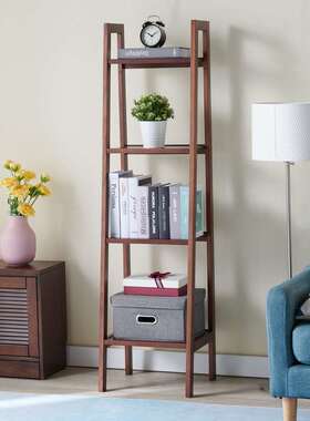 ft客厅转角实木置物架电视墙窄款边柜落地书架梯形木质角落收纳架